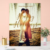 ハッピーホリデーズブラウン追加カップル写真名日付mo アクリルサイン (ウェディング)