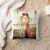 ハッピーホリデーズブラウン追加カップル写真名日付mo クッション (ブランケット)