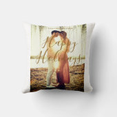 ハッピーホリデーズブラウン追加カップル写真名日付mo クッション (裏面)