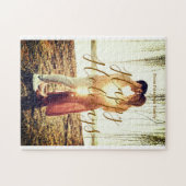 ハッピーホリデーズブラウン追加カップル写真名日付mo ジグソーパズル (横)