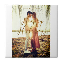 ハッピーホリデーズブラウン追加カップル写真名日付mo タイル