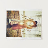 ハッピーホリデーズブラウン追加カップル写真名日付mo タペストリー (正面(横))