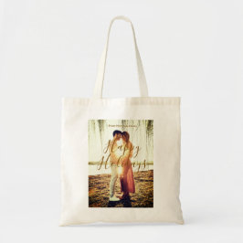 ハッピーホリデーズブラウン追加カップル写真名日付mo トートバッグ