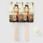 ハッピーホリデーズブラウン追加カップル写真名日付mo ハンドファン (正面&裏面)