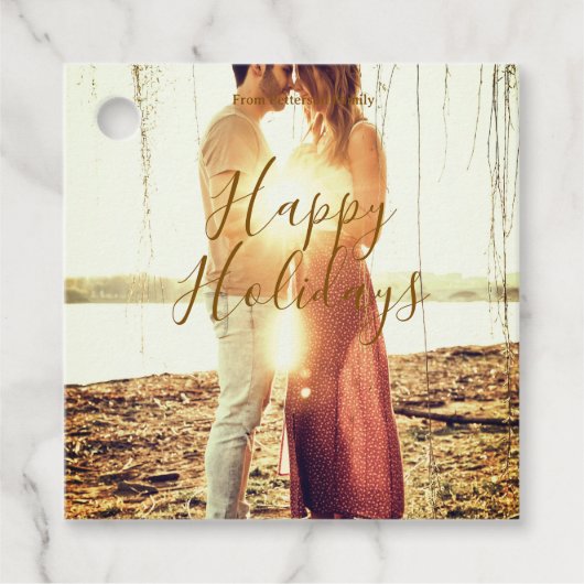 ハッピーホリデーズブラウン追加カップル写真名日付mo フェイバータグ (正面)