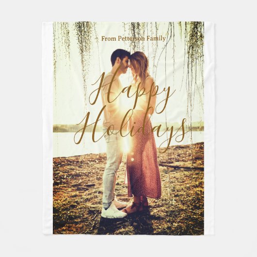 ハッピーホリデーズブラウン追加カップル写真名日付mo フリースブランケット (正面)