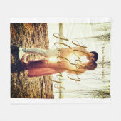 ハッピーホリデーズブラウン追加カップル写真名日付mo フリースブランケット (正面(横))