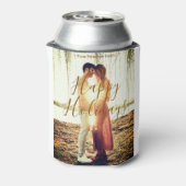 ハッピーホリデーズブラウン追加カップル写真名日付mo 缶クーラー (缶裏面)