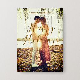 ハッピーホリデーズブラウン追加カップル写真名日付mo 缶バッジ