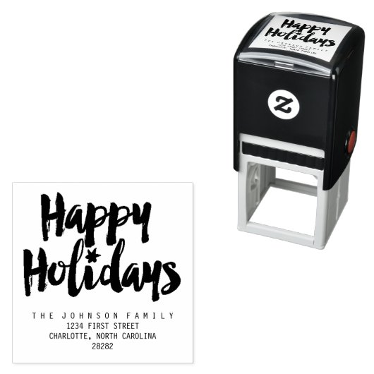 ハッピーホリデーズブラシスクリプトのパーソナライズ セルフインキングスタンプ (インサイチュ)