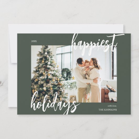ハッピーホリデーズブラシスクリプトフォトグリーン シーズンカード (正面)