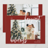 ハッピーホリデーズブラシスクリプトフォトレッド シーズンカード (正面/裏面)
