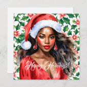 ハッピーホリデーズブラックウーマンサンタハット シーズンカード (正面/裏面)