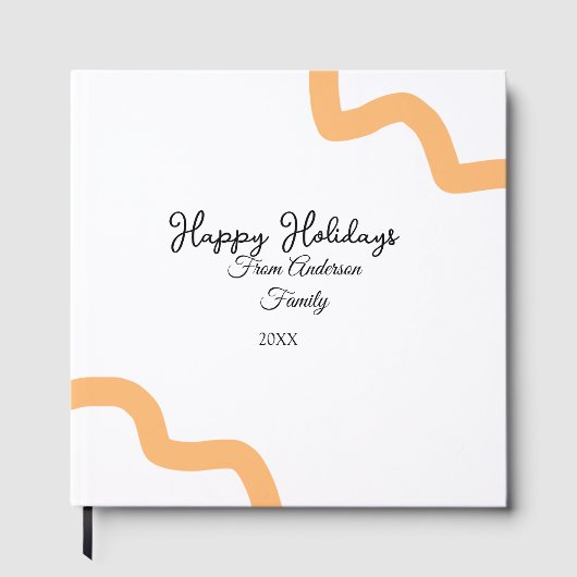 ハッピーホリデーズブラックオレンジの名前の日付の年のスパイラル ゲストブック (正面)