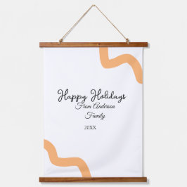 ハッピーホリデーズブラックオレンジの名前の日付の年のスパイラル 吊り下げ型タペストリー