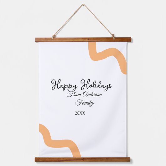 ハッピーホリデーズブラックオレンジの名前の日付の年のスパイラル 吊り下げ型タペストリー (正面)