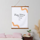 ハッピーホリデーズブラックオレンジの名前の日付の年のスパイラル 吊り下げ型タペストリー (寝室)