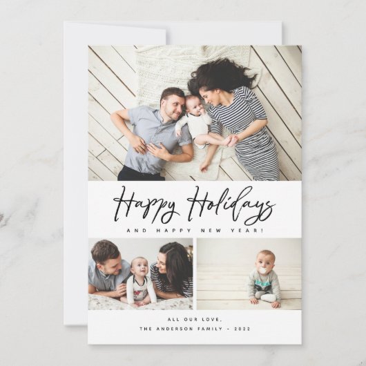 ハッピーホリデーズブラックスクリプト数々の3コラージュ – 写真 シーズンカード (正面)