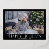 ハッピーホリデーズブラックモダンシルバー1枚の写真 箔シーズンカード (正面)