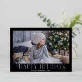 ハッピーホリデーズブラックモダンシルバー1枚の写真 箔シーズンカード (立ち正面)