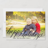 ハッピーホリデーズブラック手書きスクリプトフォト シーズンカード (正面)