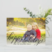 ハッピーホリデーズブラック手書きスクリプトフォト シーズンカード (スタンド正面)