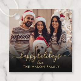 ハッピーホリデーズブラック金ゴールドスクリプトファミリーフォト フェイバータグ