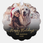 ハッピーホリデーズブラック金ゴールド2フォトクリスマス オーナメントカード (裏面)