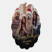 ハッピーホリデーズブラック金ゴールド2フォトクリスマス オーナメントカード (右)