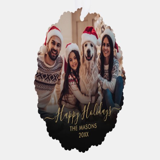 ハッピーホリデーズブラック金ゴールド2フォトクリスマス オーナメントカード (右)