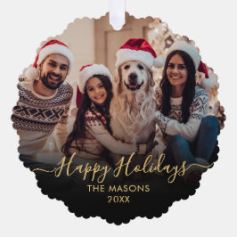ハッピーホリデーズブラック金ゴールド2フォトクリスマス オーナメントカード