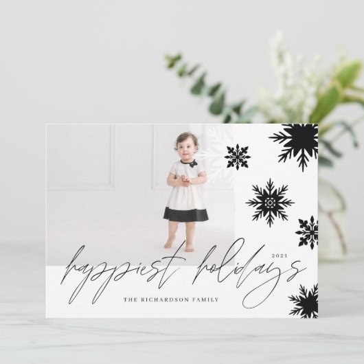 ハッピーホリデーズブラック&ホワイトスノーフレークスファミリー シーズンカード (スタンド正面)