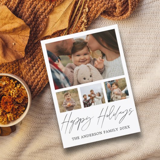 ハッピーホリデーズブラック&ホワイトフォトコラージュクリスマス シーズンカード