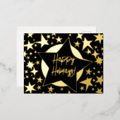 ハッピーホリデーズブラック&金ゴールドスターズクリスマス 箔シーズンポストカード (正面/裏面)