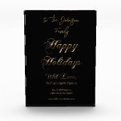 ハッピーホリデーズブラック&金ゴールドユニーククリスマス フォトブロック (正面)