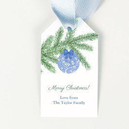 ハッピーホリデーズブルーアンドホワイトオーナメントクリスマス ギフトタグ