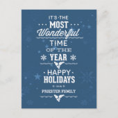 ハッピーホリデーズブルーアンドホワイト文字デザイン シーズンポストカード (正面)