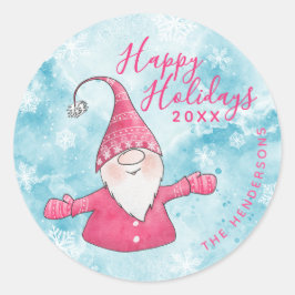 ハッピーホリデーズブルーエレガントピンク格言クリスマス ラウンドシール