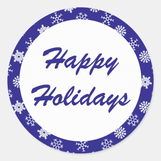 ハッピーホリデーズブルースノーフレークパターンシール ラウンドシール (正面)
