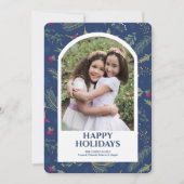 ハッピーホリデーズブルーフォトグリーティングカード シーズンカード (正面)