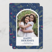ハッピーホリデーズブルーフォトグリーティングカード シーズンカード (正面/裏面)