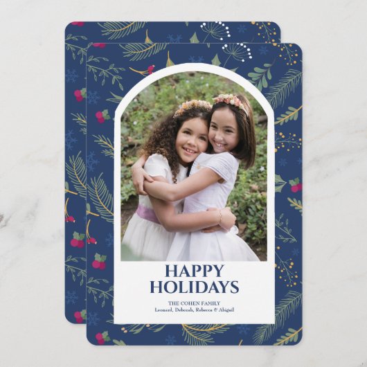 ハッピーホリデーズブルーフォトグリーティングカード シーズンカード (正面/裏面)