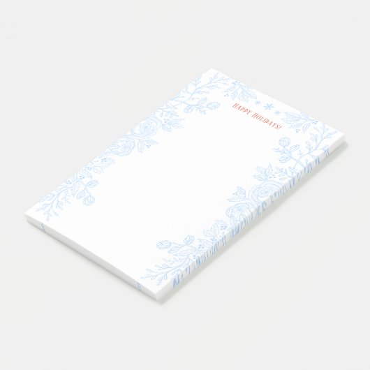 ハッピーホリデーズブルーモダンホリーフローラのアウトライン ポストイット (アングル)