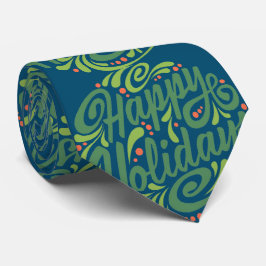 ハッピーホリデーズブルー&グリーンクリスマスネックタイ ネクタイ
