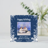 ハッピーホリデーズブルー&ホワイトスノーフレーク写真 シーズンカード (スタンド正面)