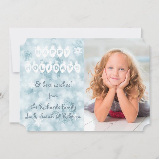 ハッピーホリデーズブルー《写真》ぼけ味写真テンプレートクリスマス シーズンカード (正面)