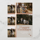 ハッピーホリデーズプレイド5家族フォトプレイドコラージュ 箔シーズンカード (正面)