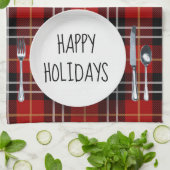 ハッピーホリデーズプレートオンタータンチェックプレイド キッチンタオル (折り畳み)