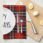 ハッピーホリデーズプレートオンタータンチェックプレイド キッチンタオル (四つ折り)