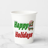 ハッピーホリデーズベアークリスマスタイポグラフィ 紙コップ (正面)
